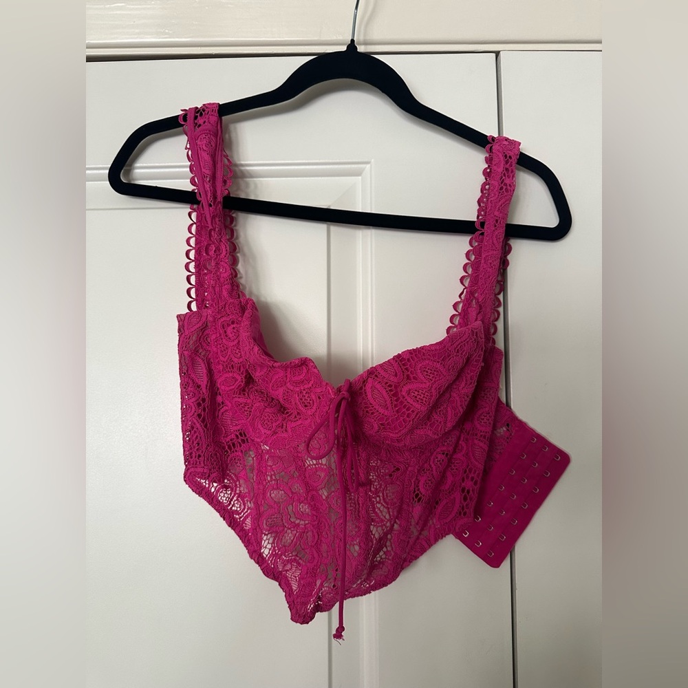 For love and lemons hot pink corset lace top